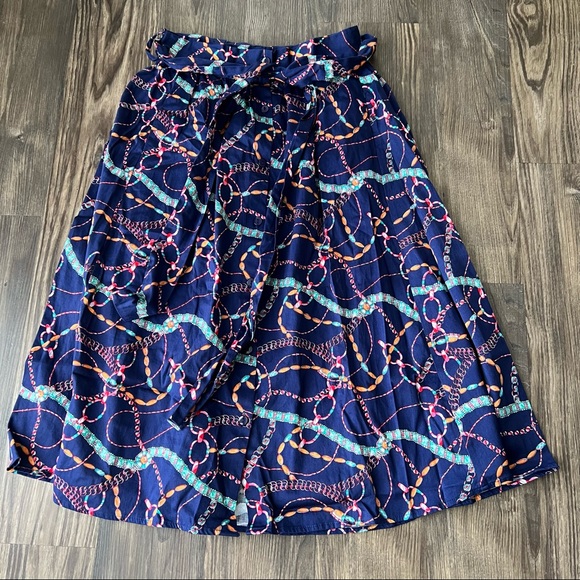 Umgee Dresses & Skirts - Umgee Blue Geometric Print Button Front Paper Bag Waist Knee Length Skirt